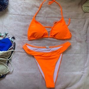 Highlight Orange Bikini with mesh coverup